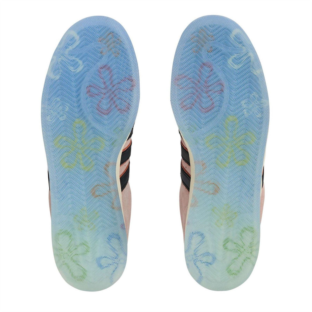 Pink and light-blue patterned rubber outsoles for low-top sneakers