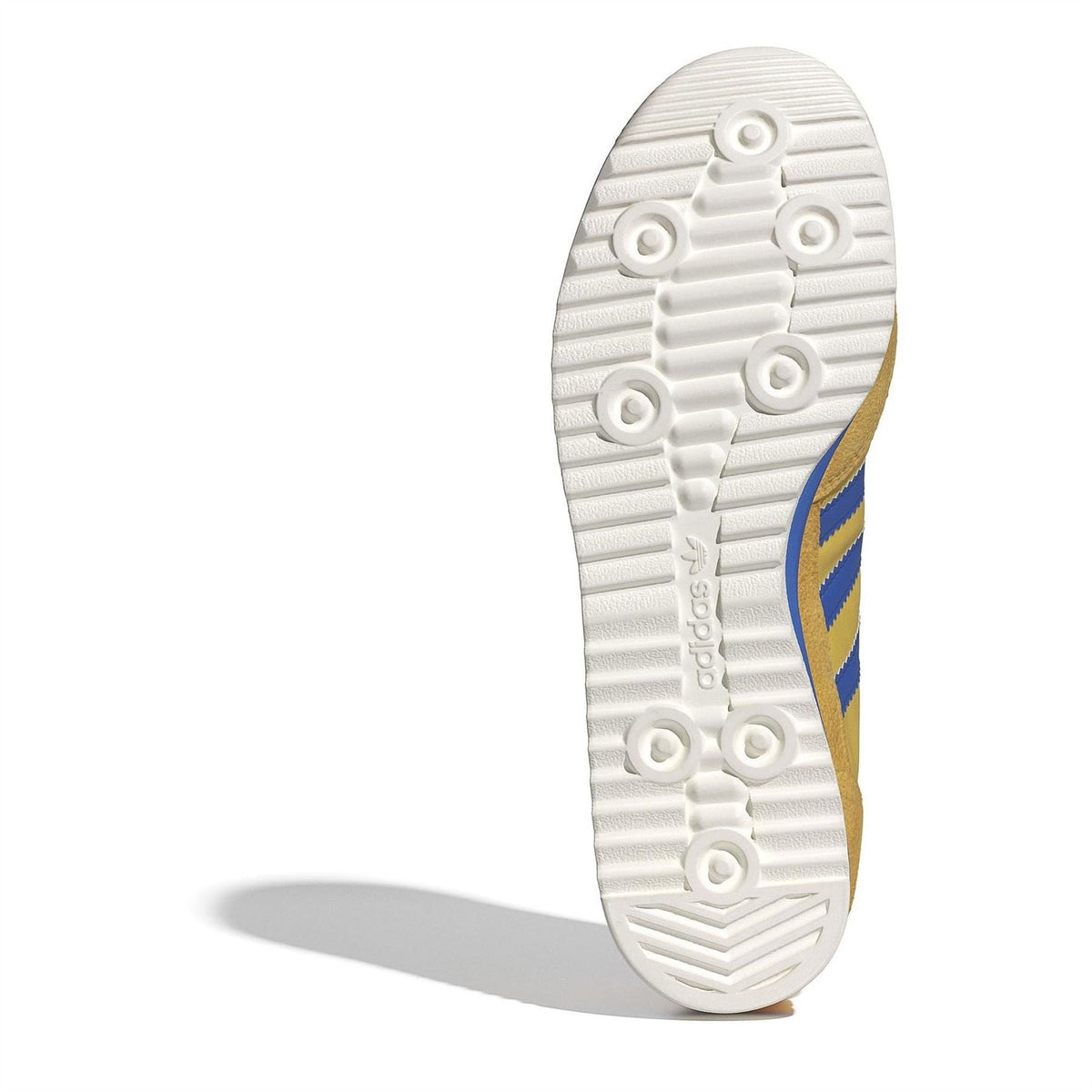 adidas Originals low top sneaker outsole, white tread with blue heel stripe