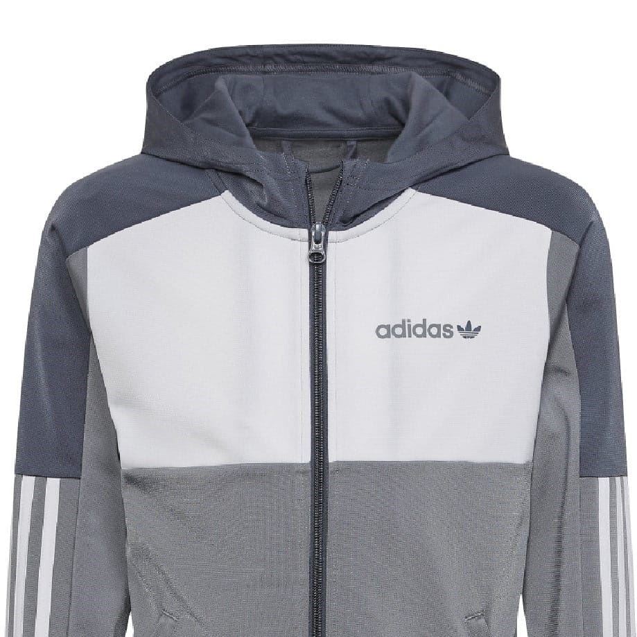 Juniors zip-up hooded sweatshirt with adidas logo, grey and white color block