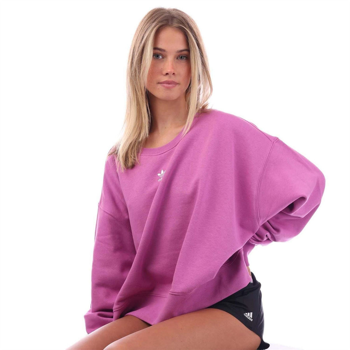 Plus size adidas Originals Essentials Crew Sweatshirt in soft fabric, featuring a classic crewneck and relaxed fit.