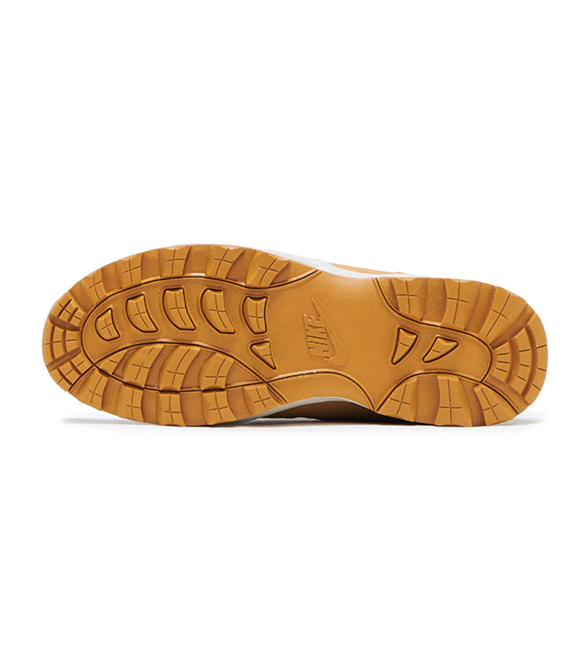 Brown rubber outsole with deep tread pattern for grip on men's boots