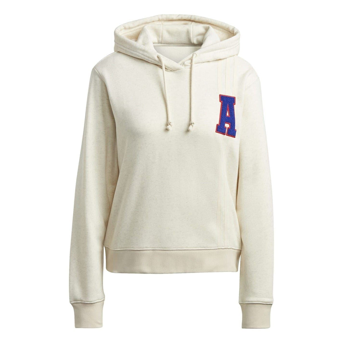adidas Originals ribbed hooded sweatshirt with A lettering patch, light cream