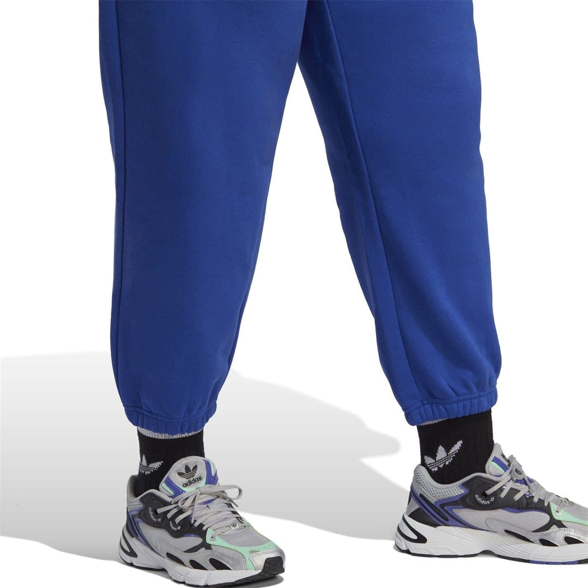 Blue tall mom jogger pants with elasticated cuffs