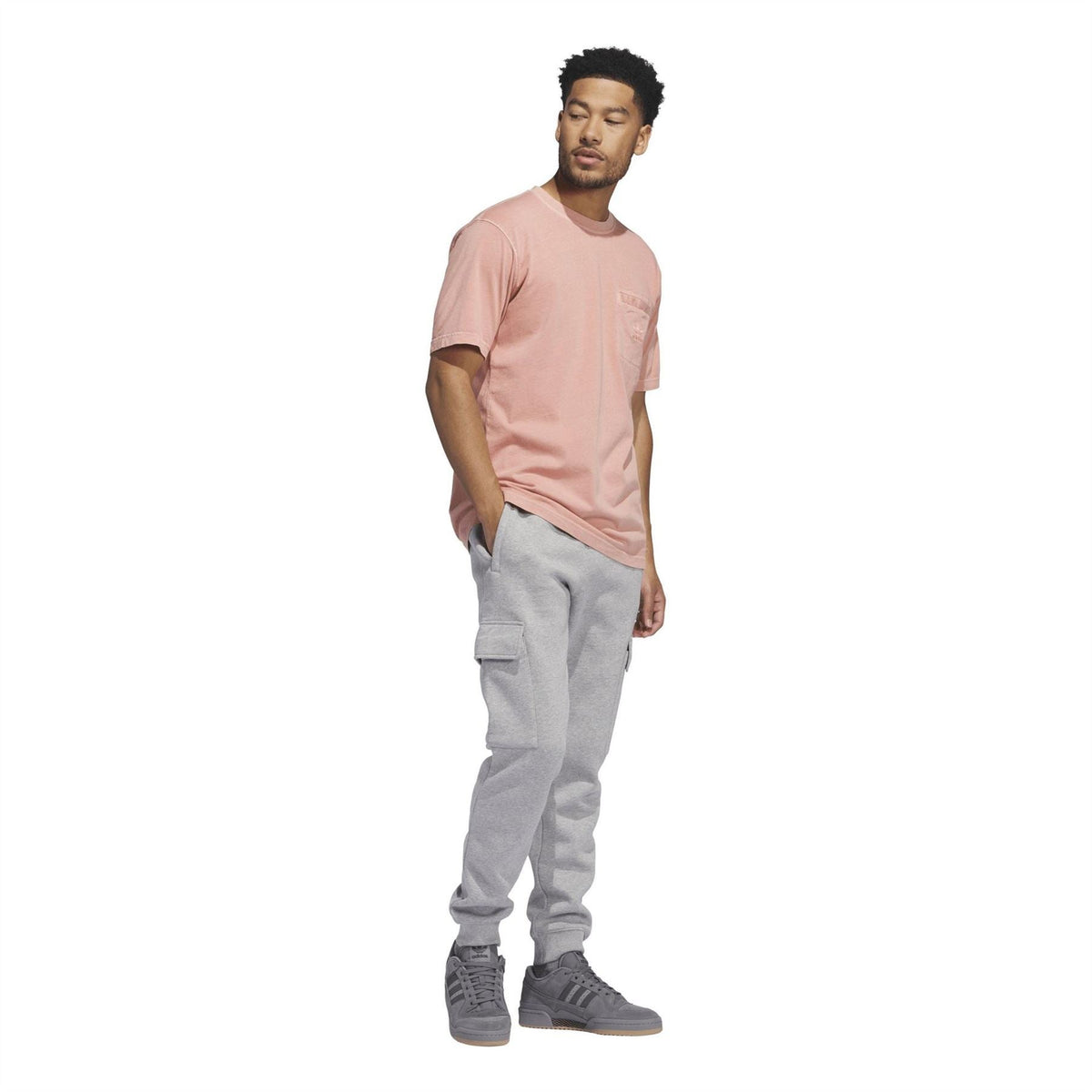 adidas Originals Wonder Clay pocket T-shirt, model side view, short-sleeve crew neck