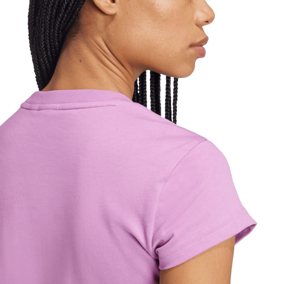 Purple adidas Originals T-shirt back close-up with short sleeves and crew neckline