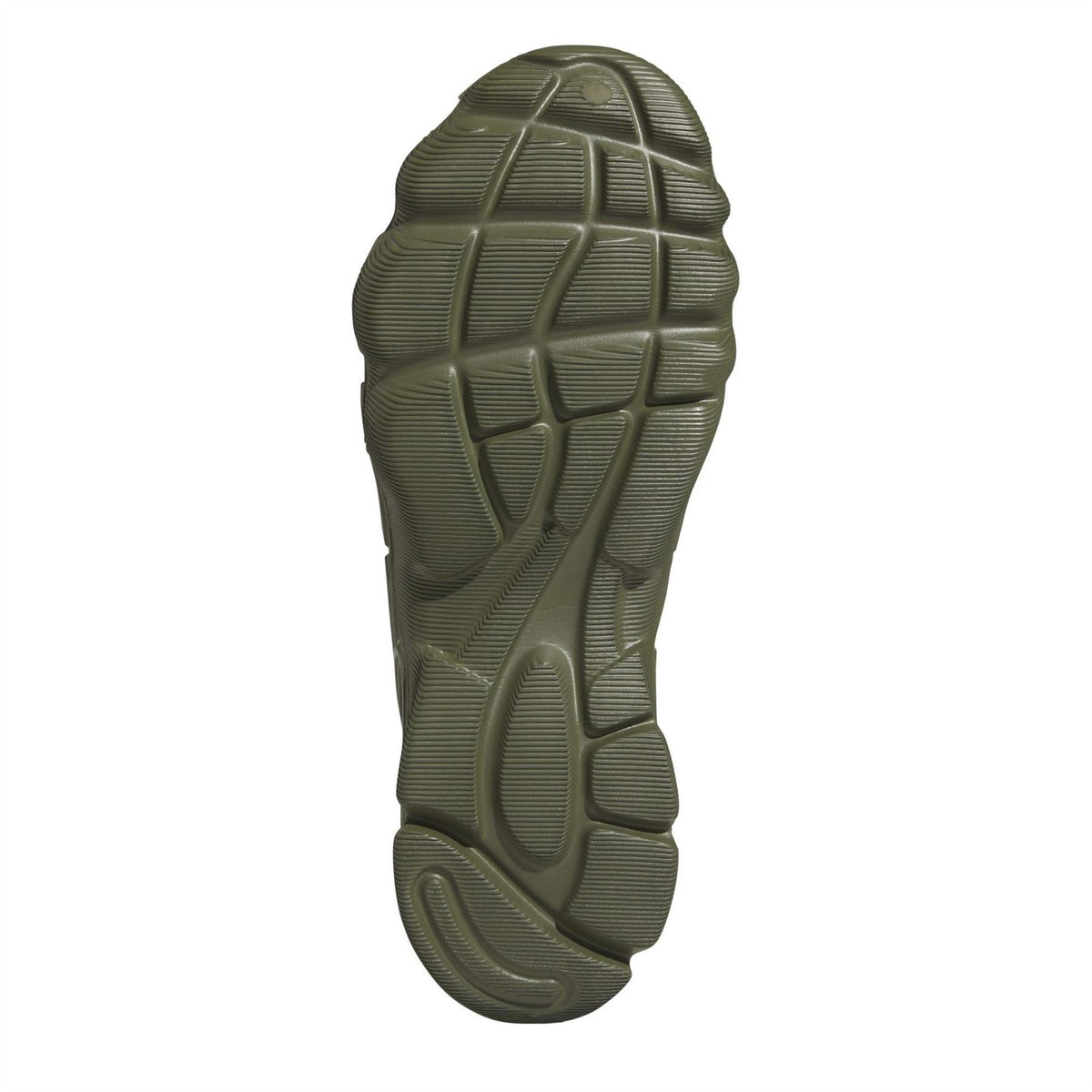 Olive outsole with patterned traction tread for slip-on running shoe