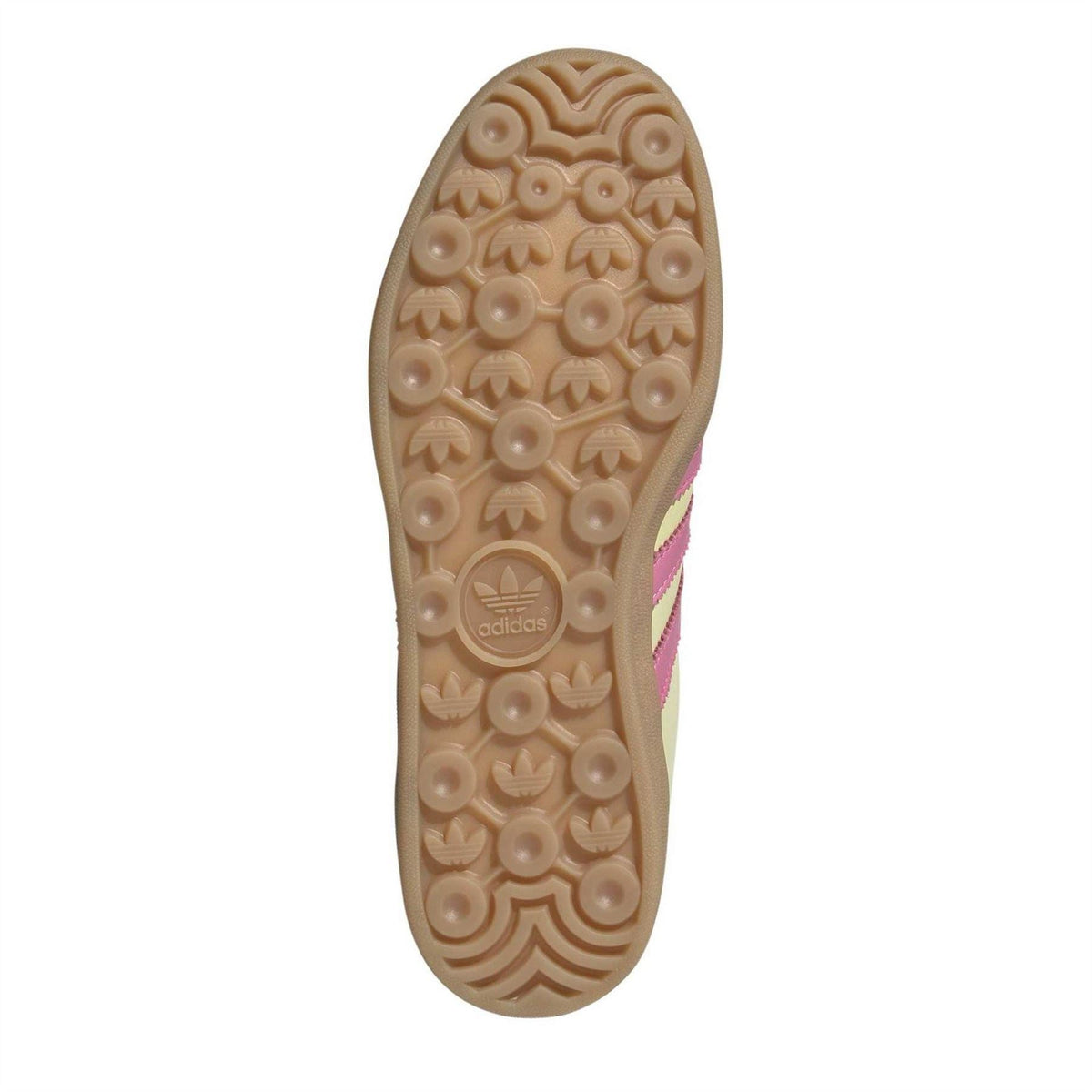 adidas Gazelle gum rubber outsole with traction pattern and pink stripe detail