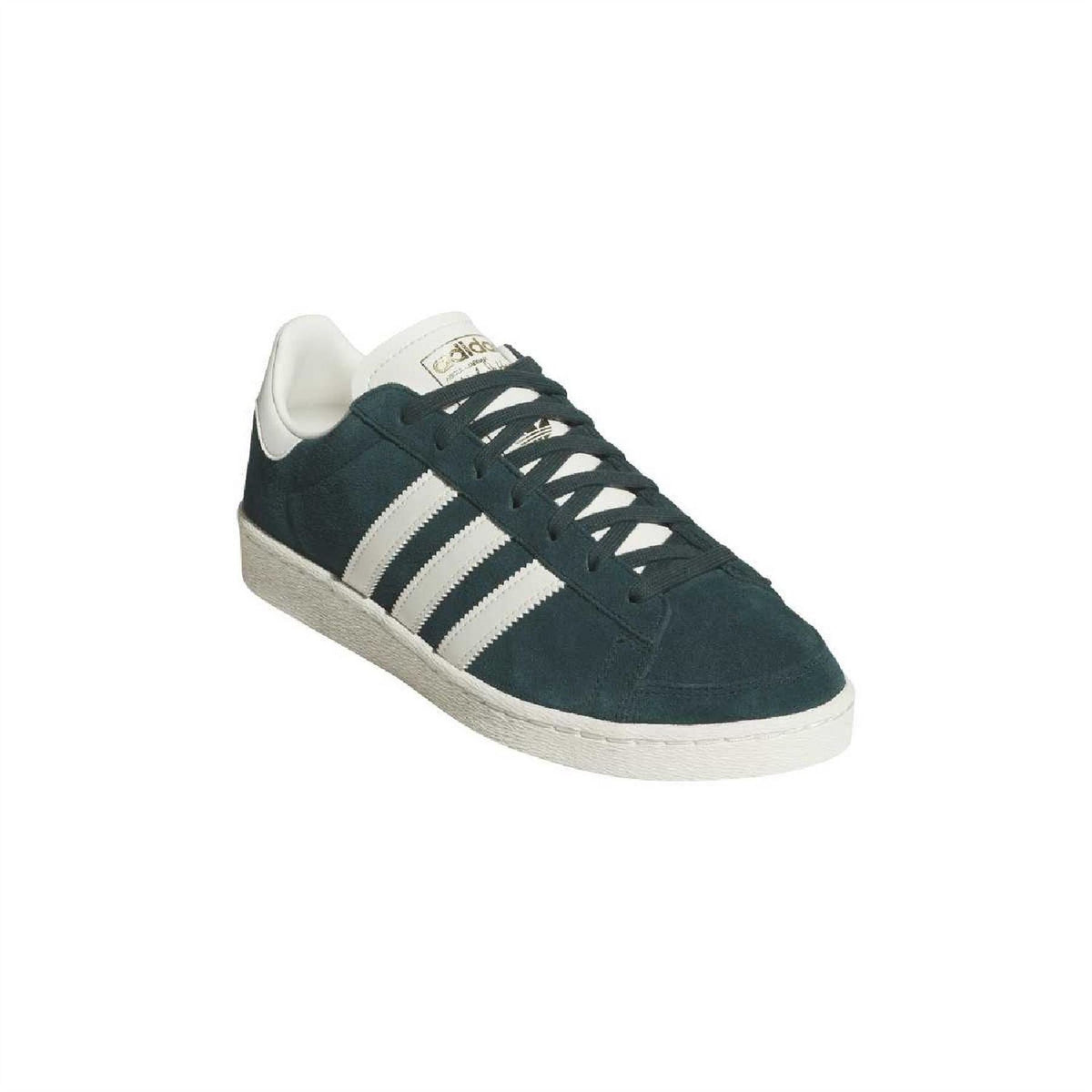 adidas Originals Jabbar low top sneakers, dark teal with white stripes, lace-up closure, white heel tab