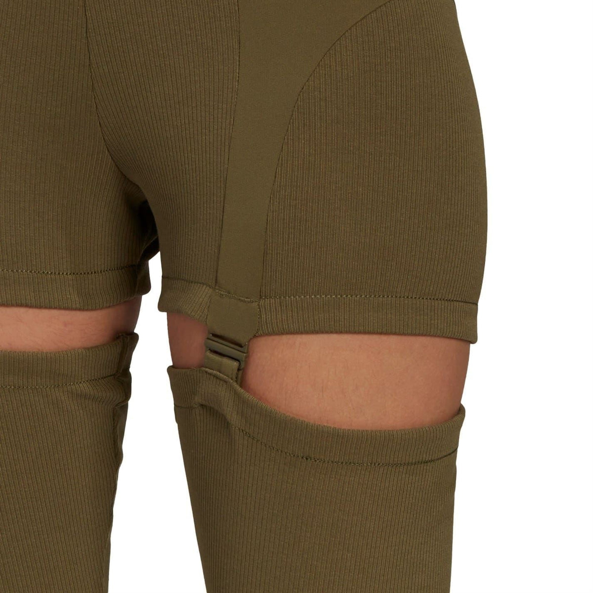 adidas Originals olive ribbed knit leggings with elastic strap and cuff seam
