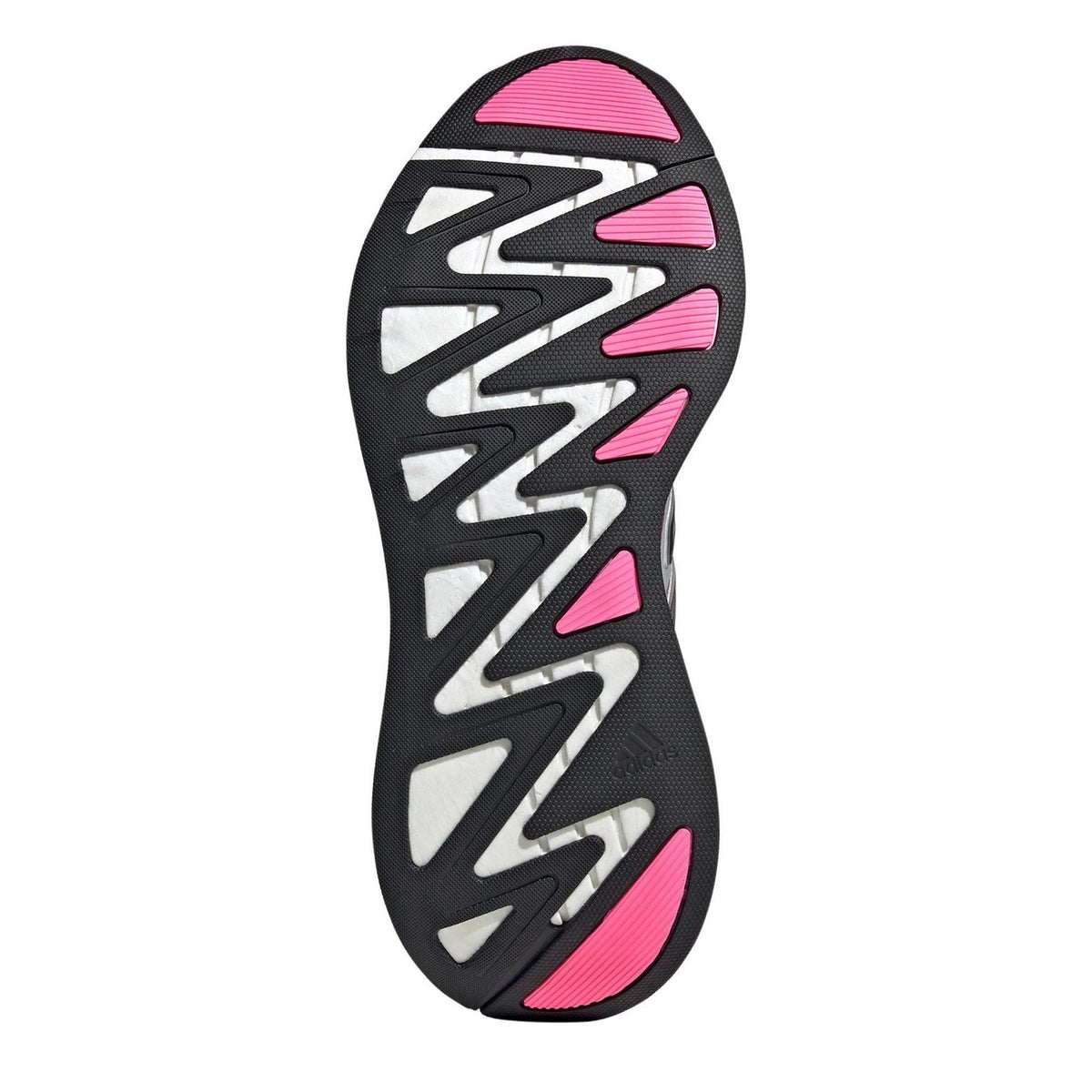 adidas running shoe outsole tread with pink inserts on black rubber sole