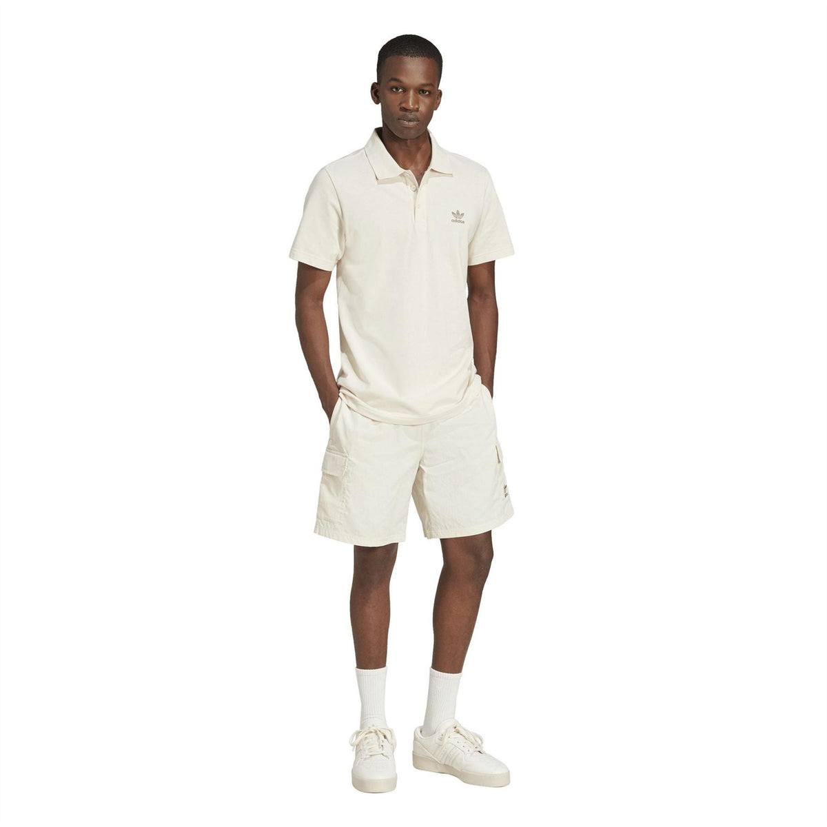 adidas Originals Essvn Shorts in black with white logo, lightweight athletic shorts for casual wear or sports activities