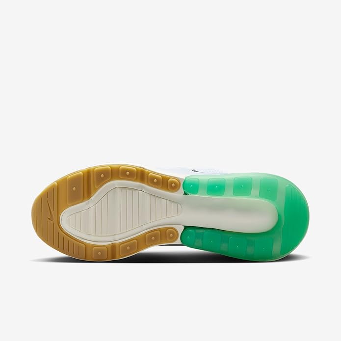 Nike Air Max 270 women's running shoe outsole, gum tread with green Air midsole