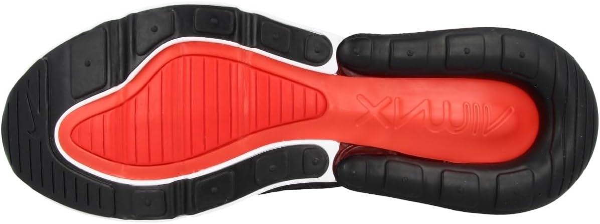 Nike Air Max 270 outsole, black rubber with red traction pods and white midsole edge