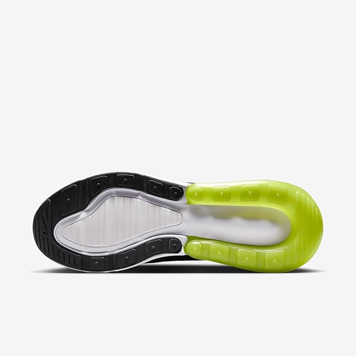 Nike Air Max 270 LT outsole: black tread, lime green Air midsole