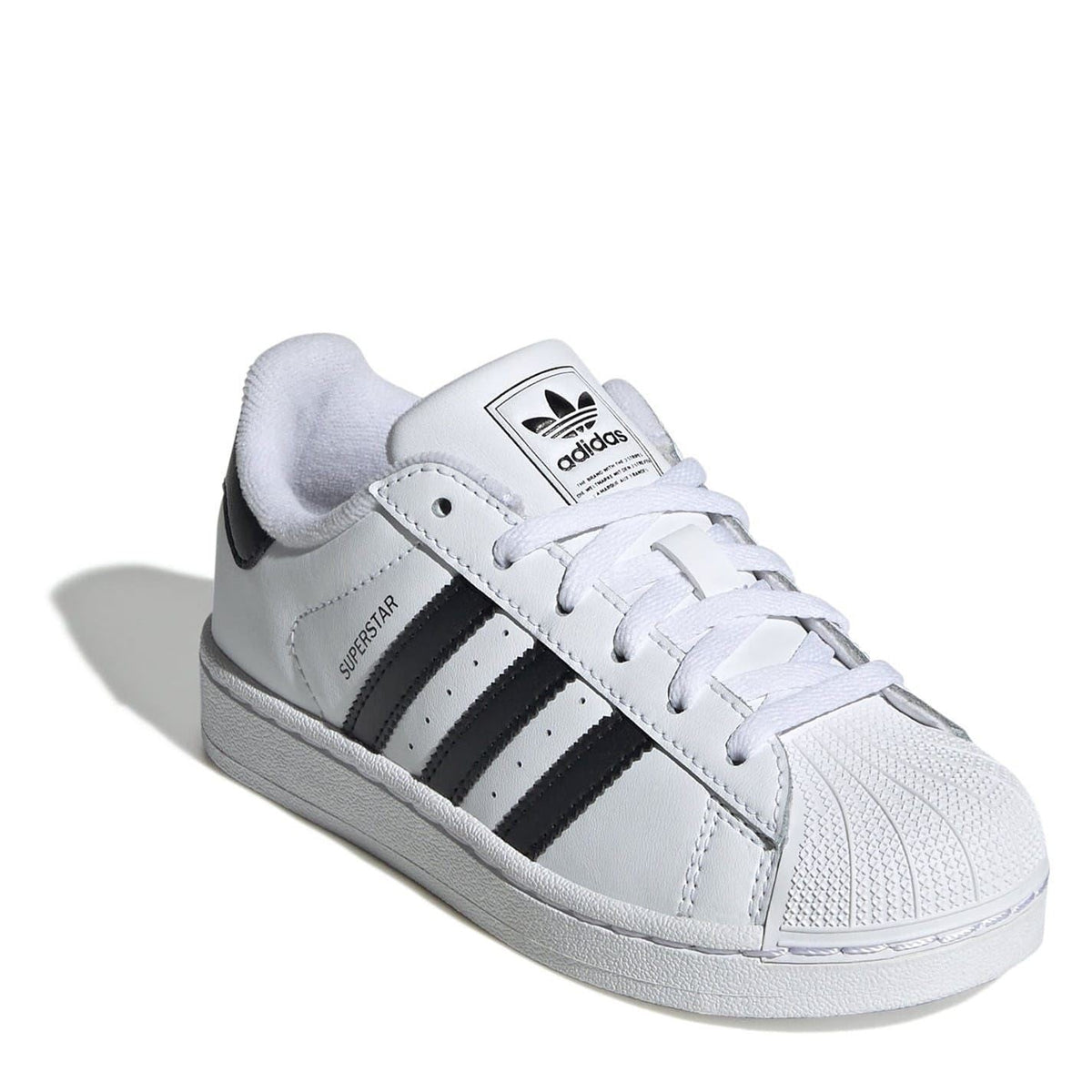 adidas Superstar low-top sneakers, white with adidas tongue label and black side stripes