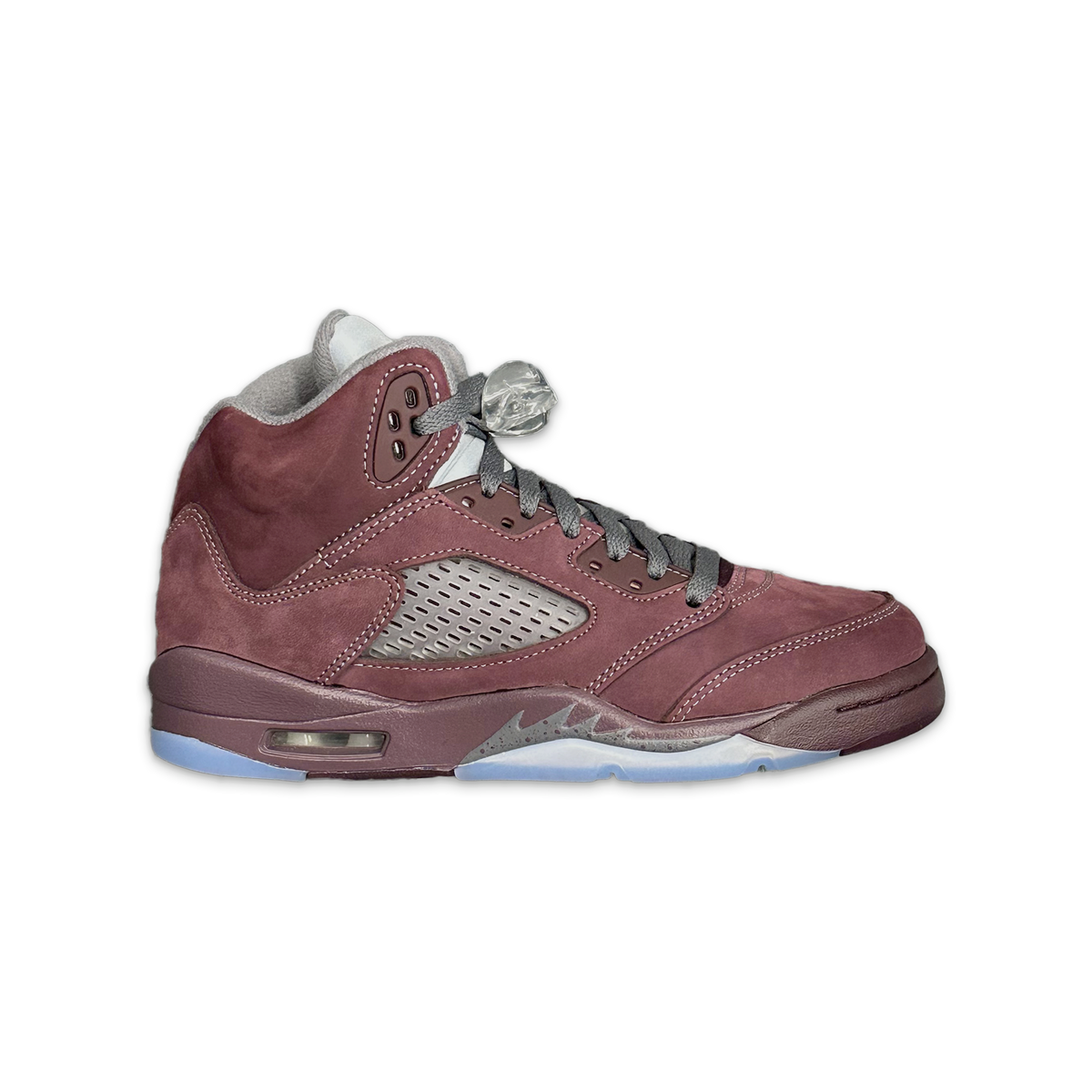 Kids' burgundy suede Air Jordan 5 Retro lace-up sneakers with grey accents