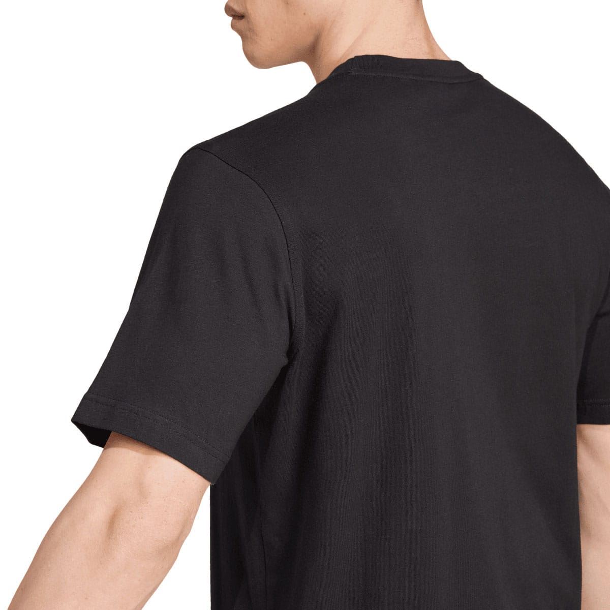 Black adidas T-shirt close-up back view, smooth jersey fabric