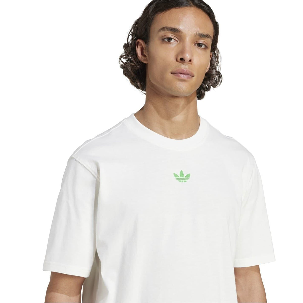 adidas Originals crew neck short sleeve jersey T-shirt with ribbed collar, casual style, light fabric, white color, front view
