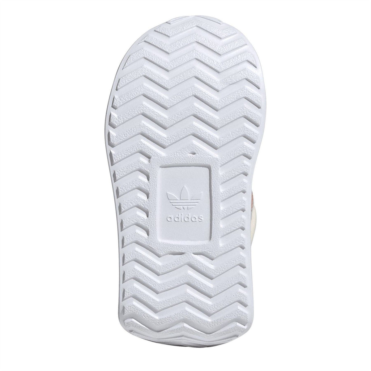 White rubber outsole with zigzag tread pattern and adidas logo