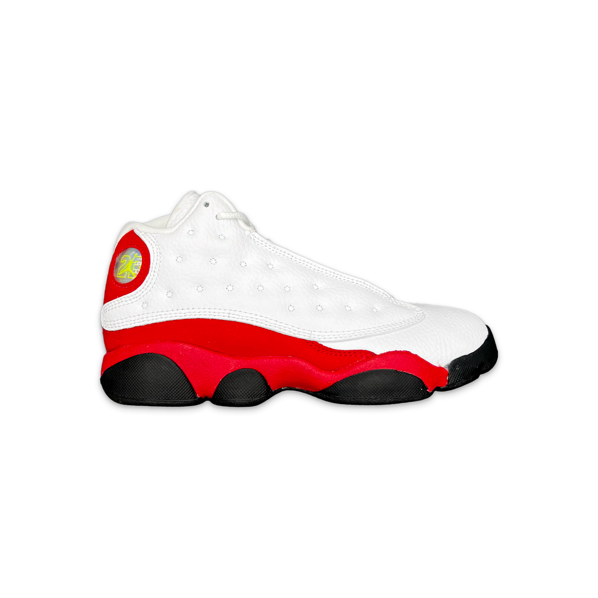 Kids Air Jordan 13 Retro sneaker, white leather with red panel and black sole