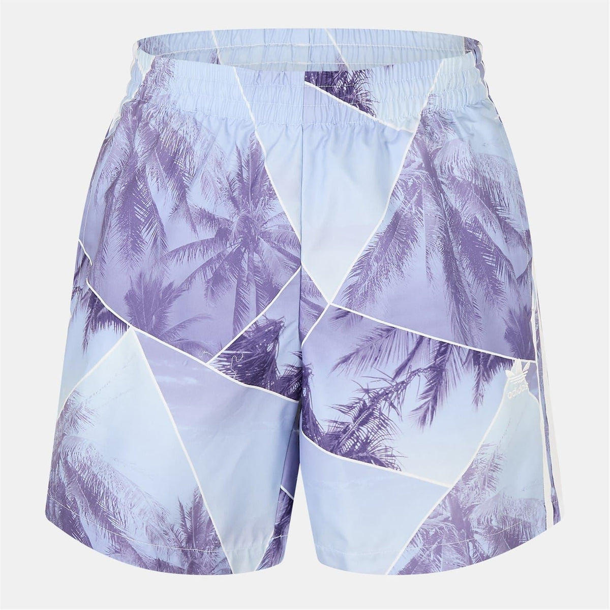 adidas Originals regular-fit purple swim shorts with palm graphic print and elastic waistband
