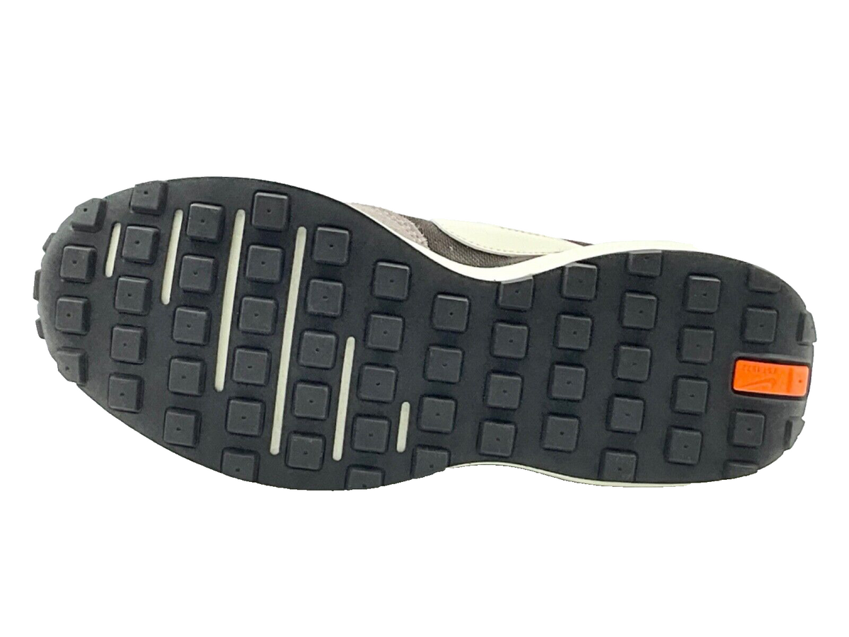 Nike Waffle One outsole, black tread with gray midfoot stripe and orange heel accent