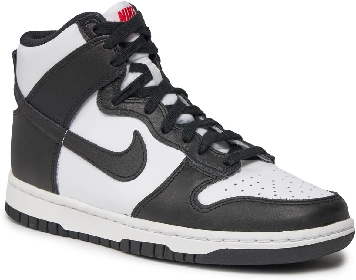 Nike Dunk High high-top sneakers, white and black with Swoosh logo, laces, perforated toe