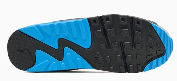 Nike Air Max 90 outsole with blue traction pods and black rubber tread