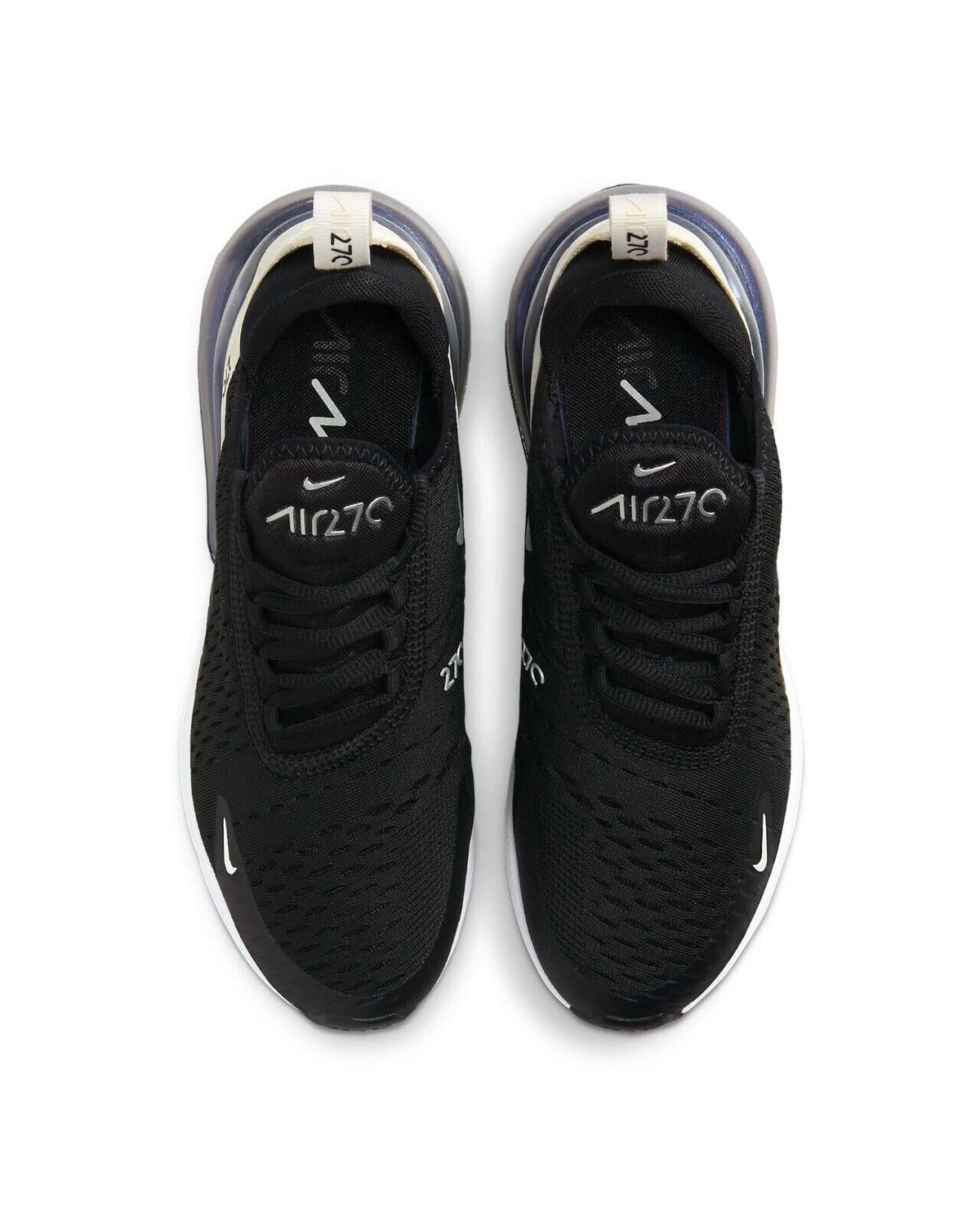 Nike Air Max 270 sneakers top view pair in black with white midsoles