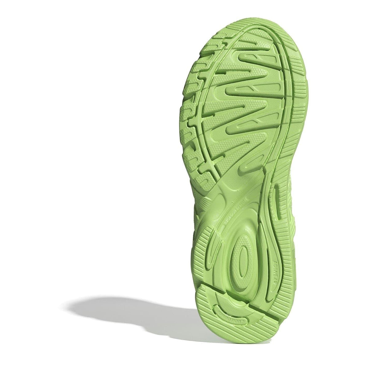 adidas Originals lace-up sneakers in neon green, outsole tread side view