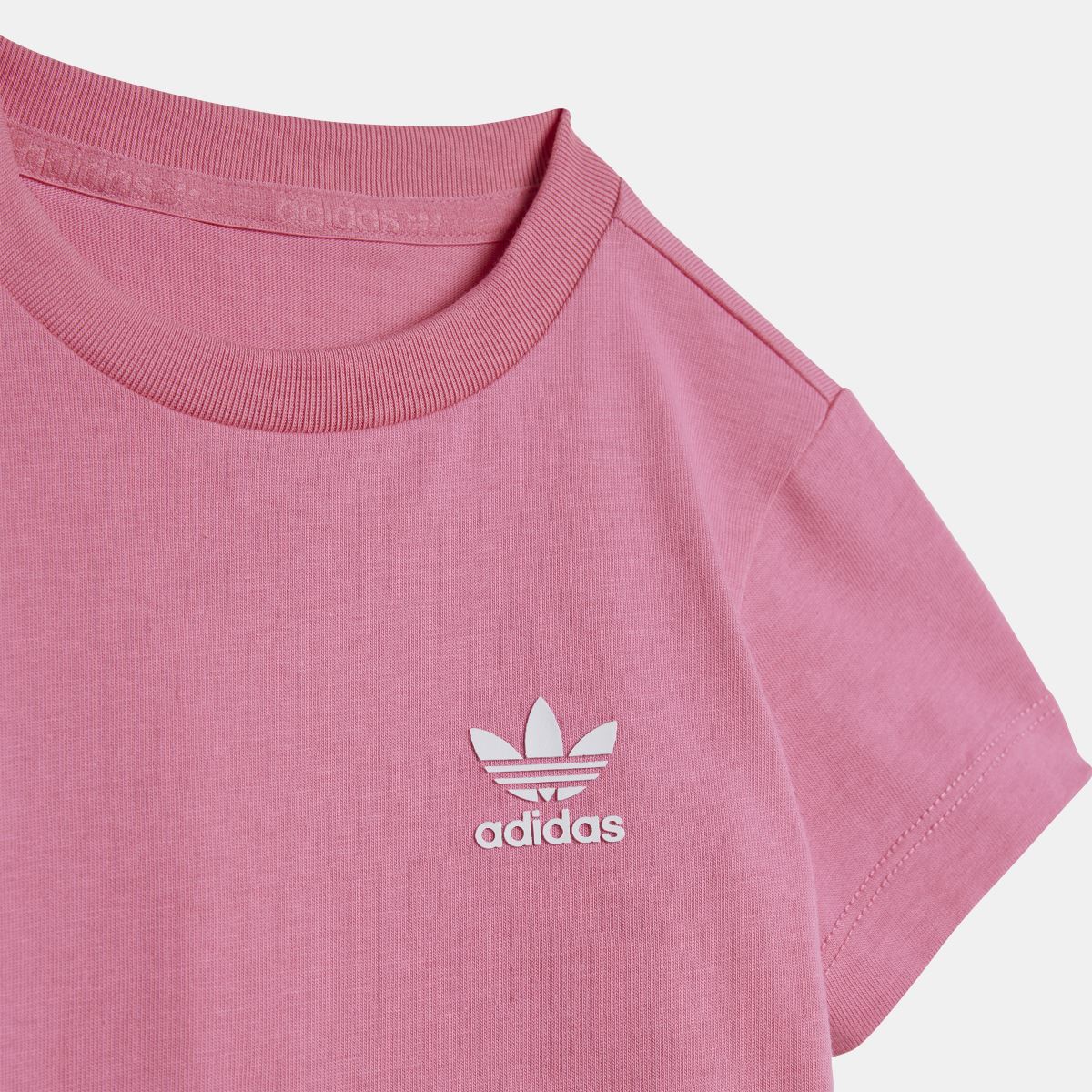 Infants pink T-shirt with adidas logo print and ribbed crew neck