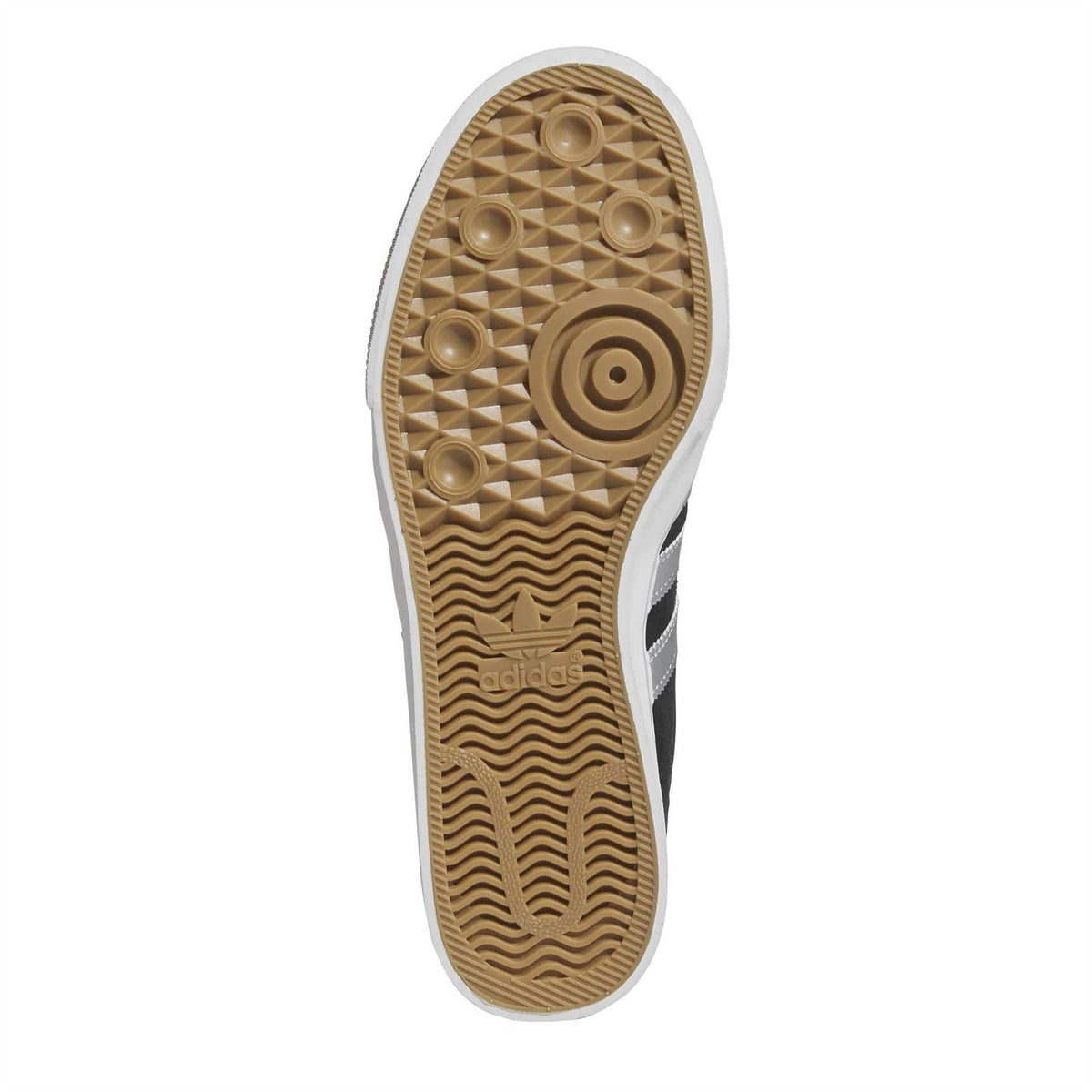 Black sneaker outsole with textured rubber tread and white edge trim.