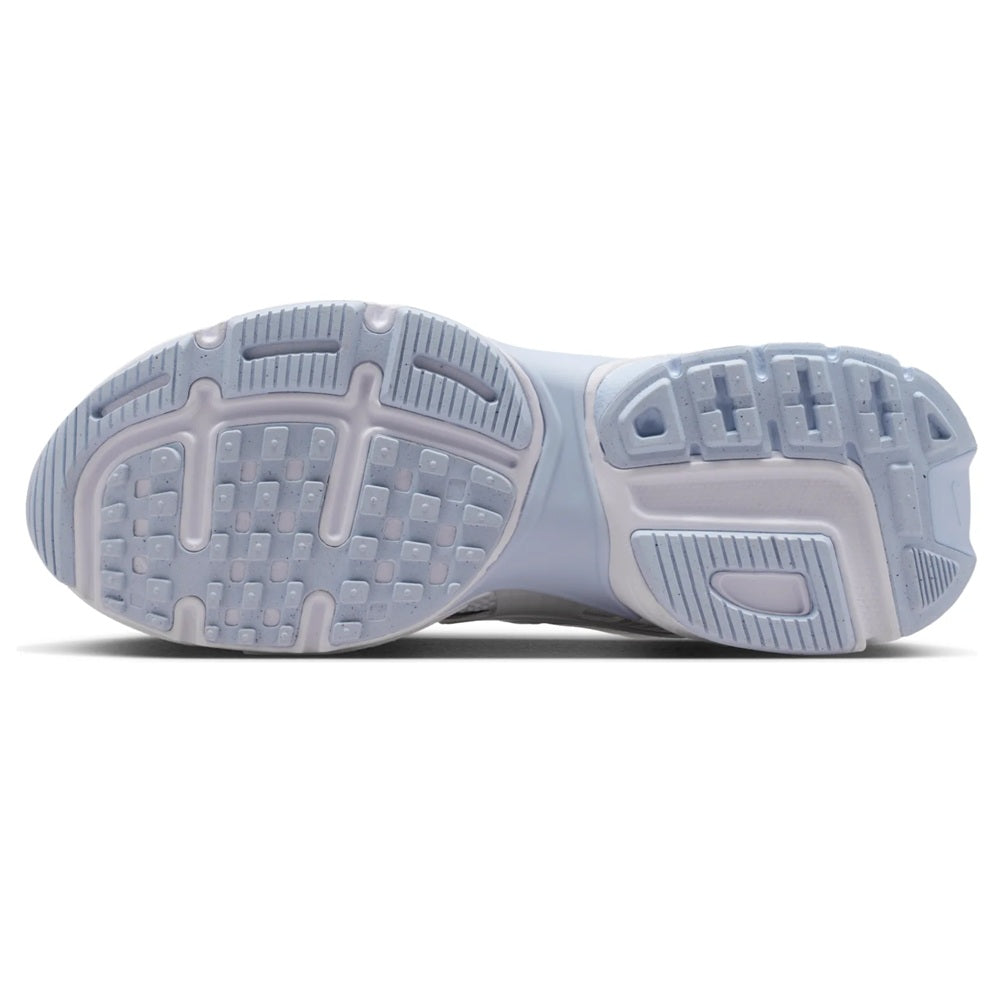 Nike V2K Run rubber outsole with tread, light blue outsole accents on white sneaker base