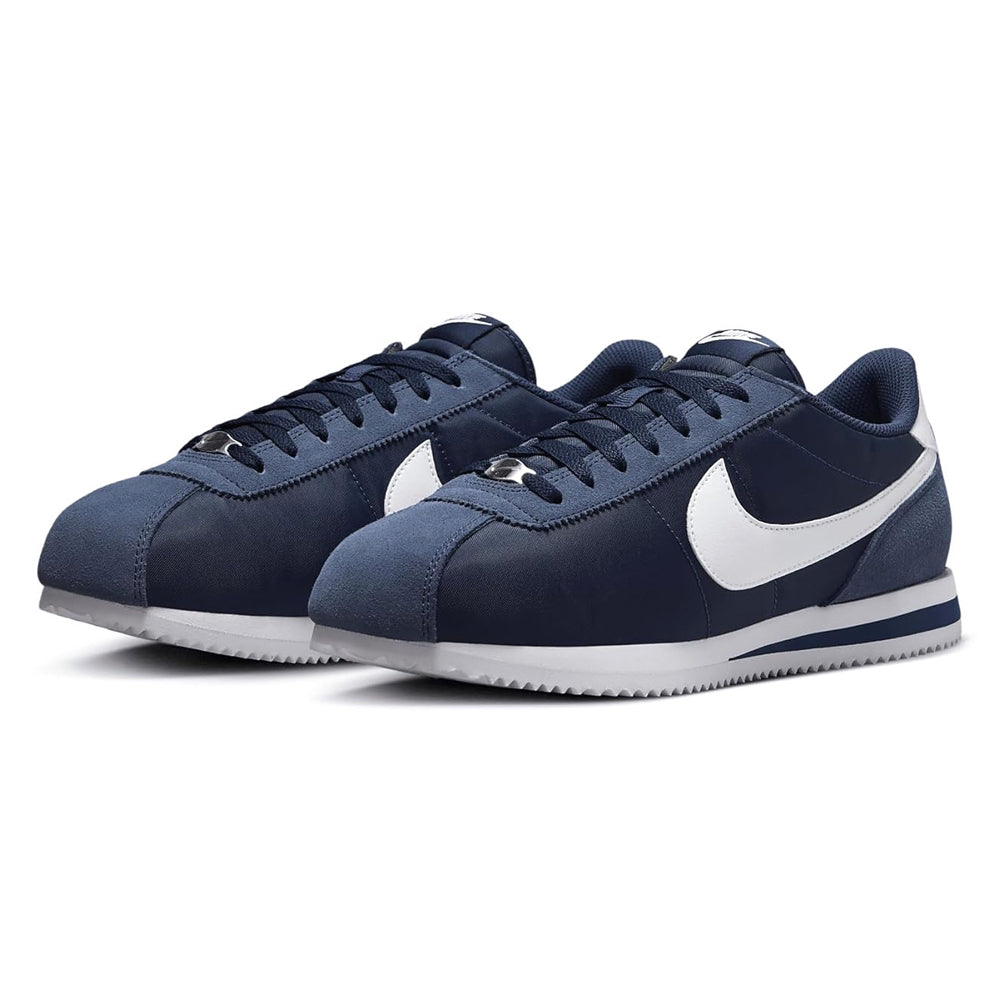 Men's Nike Cortez TXT sneakers pair in dark navy with white Swoosh and white midsole