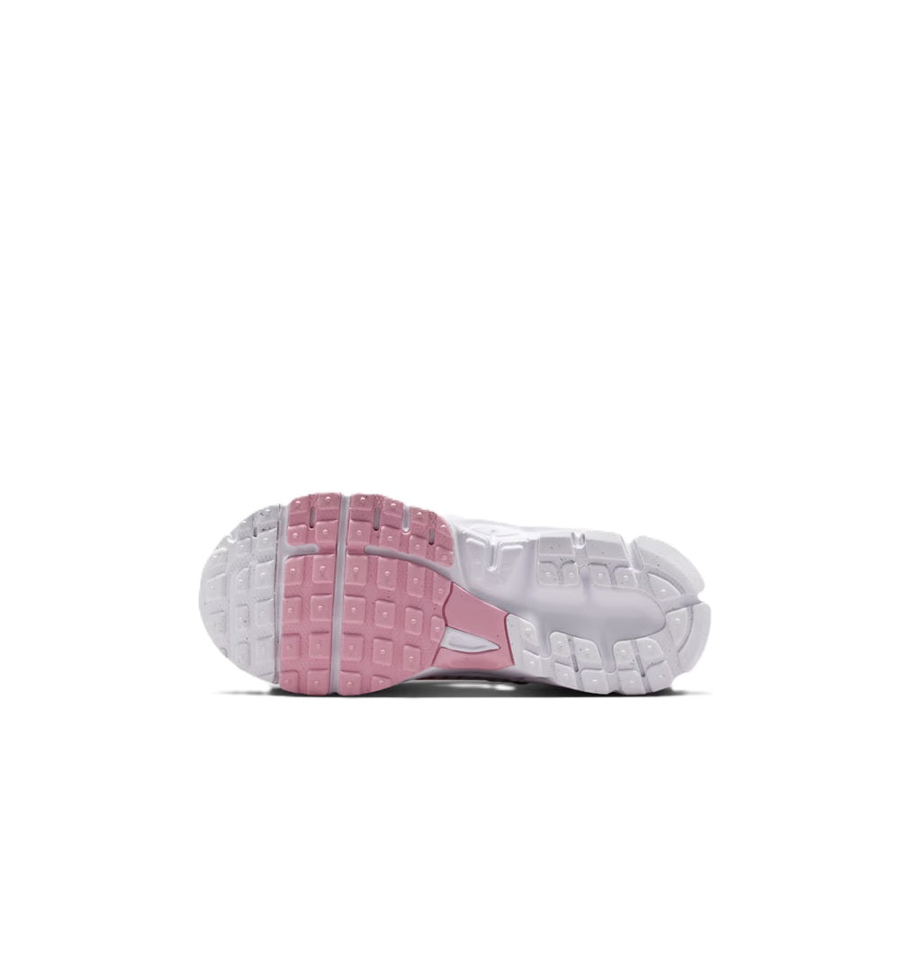 Kids' Nike running shoes, outsole view with pink tread and gray base