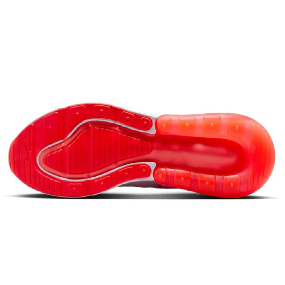 Nike Air Max 270 women's outsole with red traction tread and molded pods