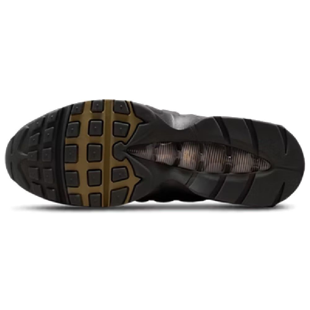 Men's Nike Air Max 95 sneakers outsole, dark rubber tread with heel traction pods