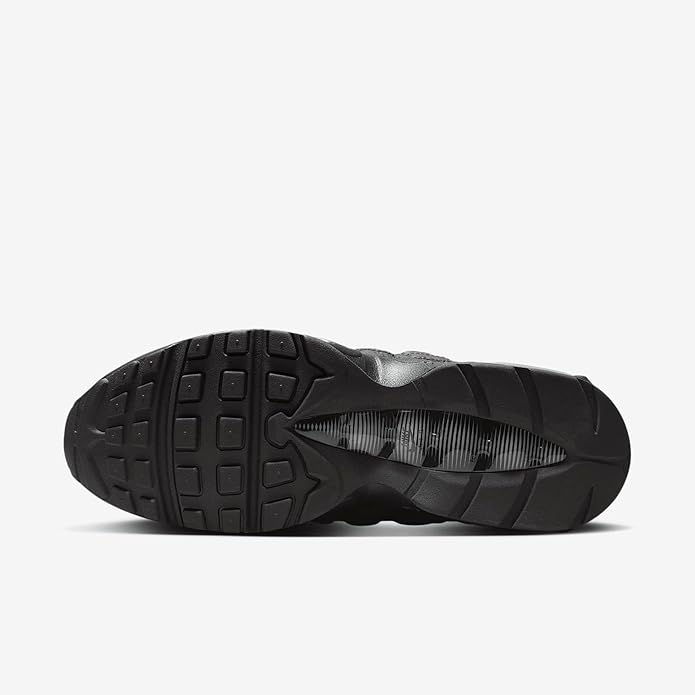 Nike Air Max 95 outsole and heel view, black tread with textured rubber grip