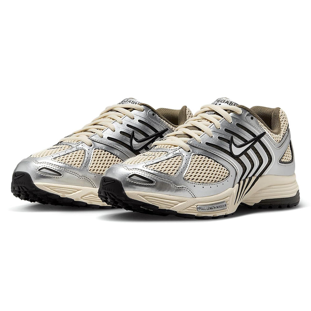 Men's Nike Air Pegasus 2005 LT front-facing sneakers with khaki trim and silver uppers