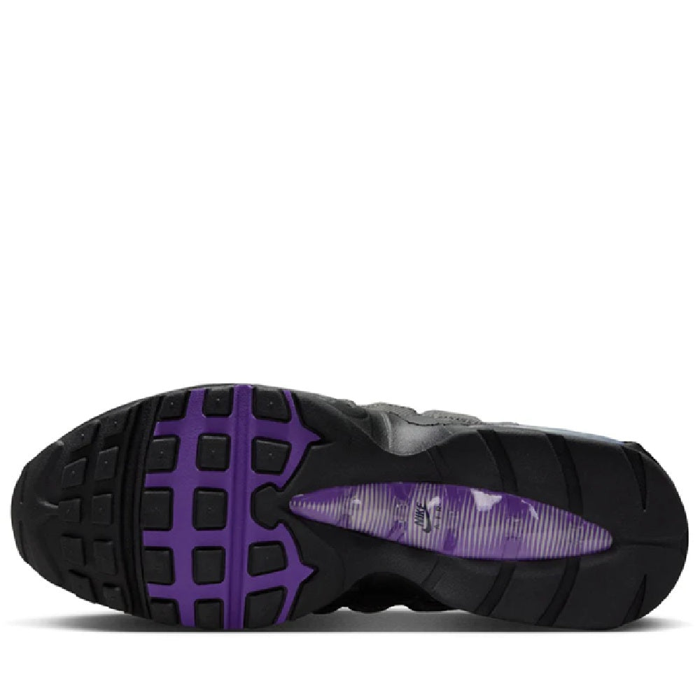 Men's Nike Air Max 95 OG outsole, black rubber with purple grid pattern.