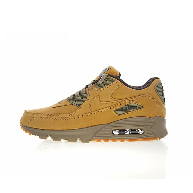 Yellow lace-up running shoe with visible heel air unit