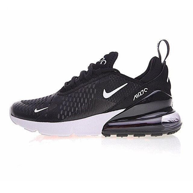 Men's black running shoes with Nike swoosh and visible Air Max cushioning
