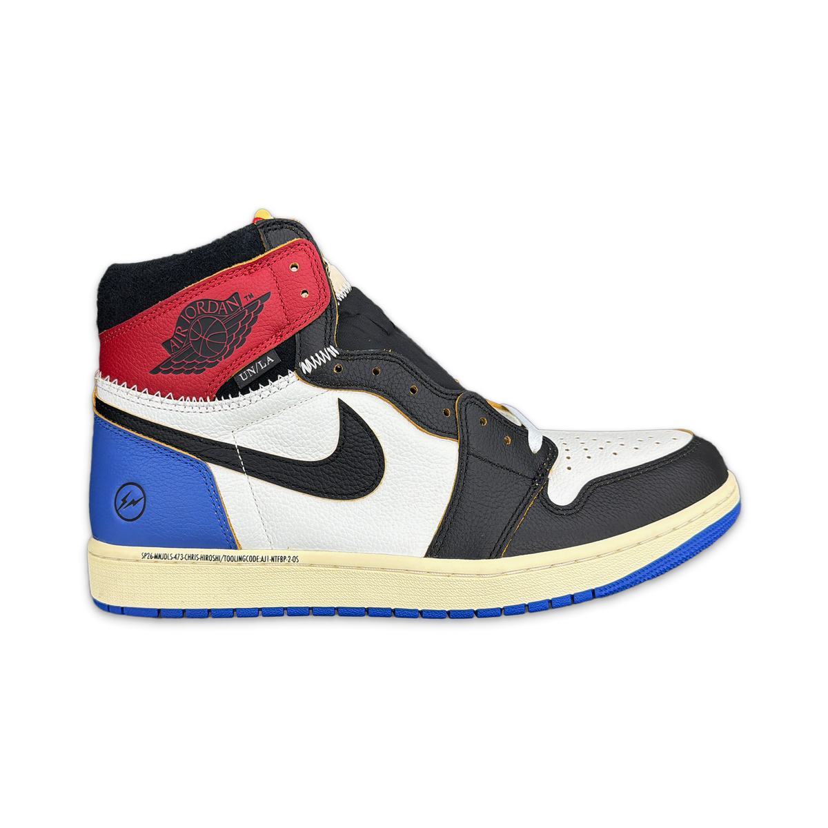 Air Jordan 1 Retro High OG high-top sneakers in black, red, white, and blue