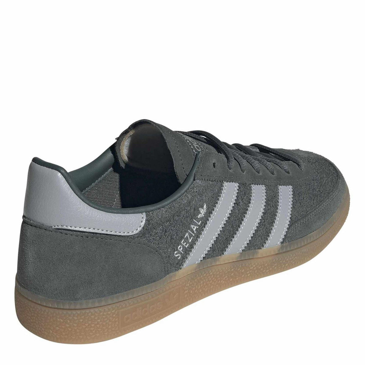 adidas Handball Spezial trainers heel and side, dark grey suede, light grey collar, gum sole