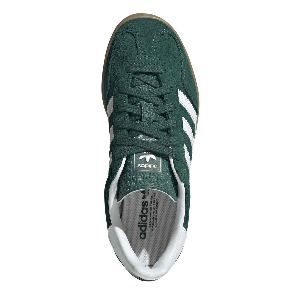Adidas Originals indoor shoes, dark green laced uppers with white heel lining and tongue logo