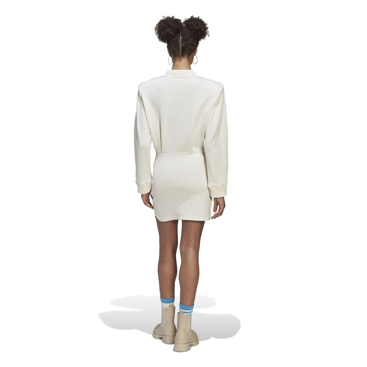 adidas Originals collared mini shirtdress, chalk white, long sleeves, back