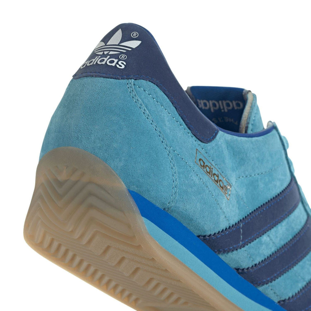 Blue adidas Originals Country Japan suede heel with adidas trefoil branding and stripes