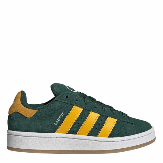 Green juniors Campus sneakers with three yellow adidas stripes and white sole