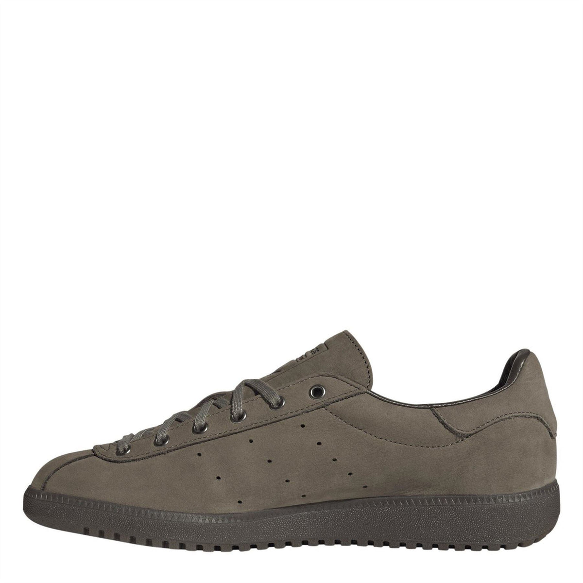 Low-top lace-up sneakers in dark brown with perforated toe and textured rubber sole