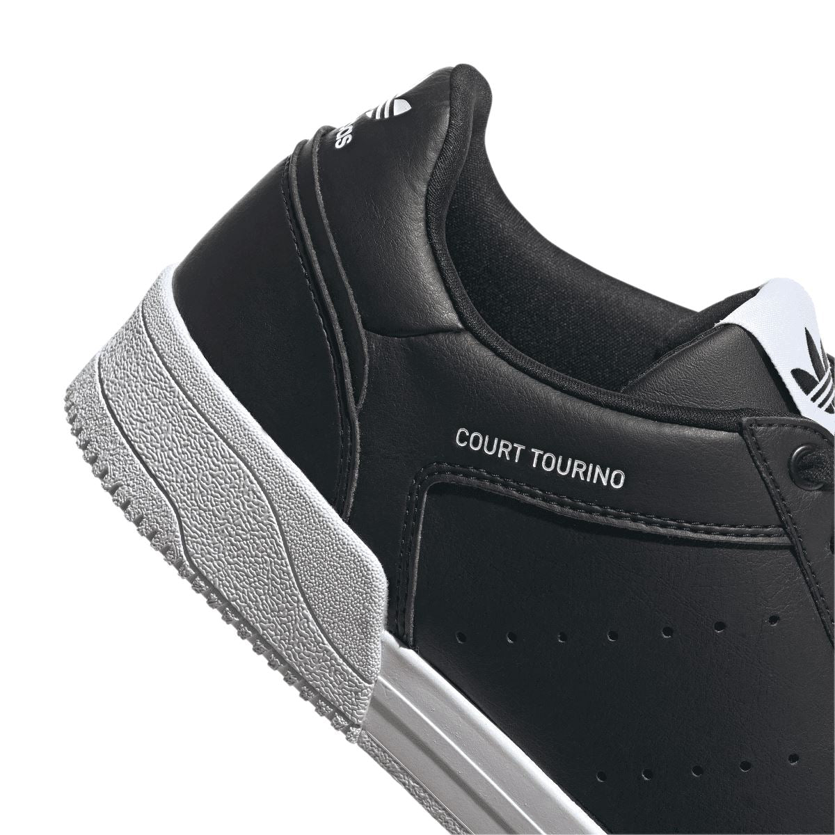 adidas Court Tourino black leather-look trainers detail, COURT TORINO label